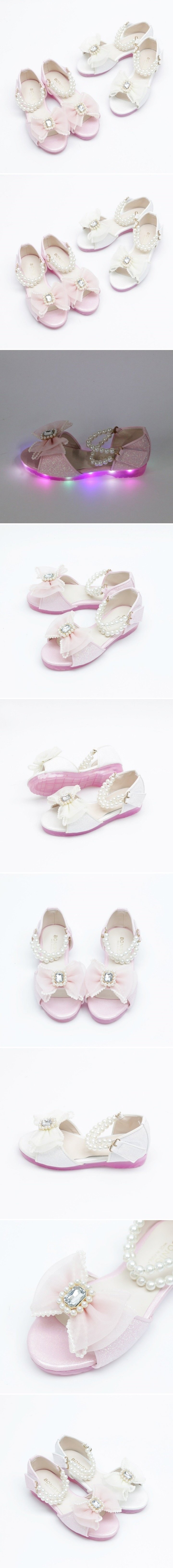 Woori Doori - Korean Children Fashion - #prettylittlegirls - Love Pearl Square Gem LED Sandals