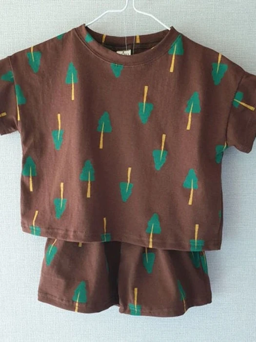 Tree Short-Sleeve Top Bottom Set Tree Short-Sleeve Top Bottom Set