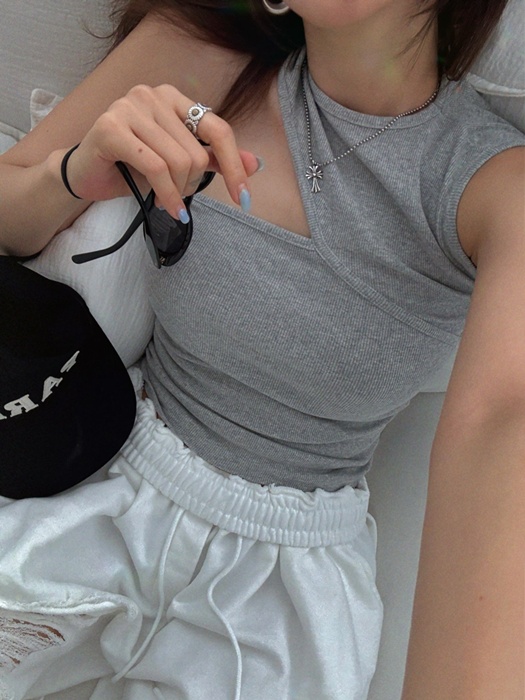 One Shoulder Ribbed Sleeveless One Shoulder Ribbed Sleeveless