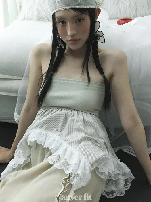 Striped Frill Tube Top