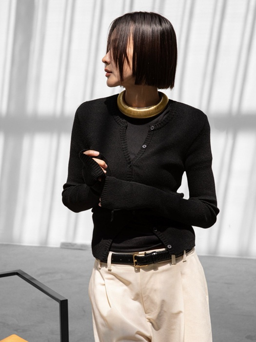 Ribbed Button Knit Cardigan