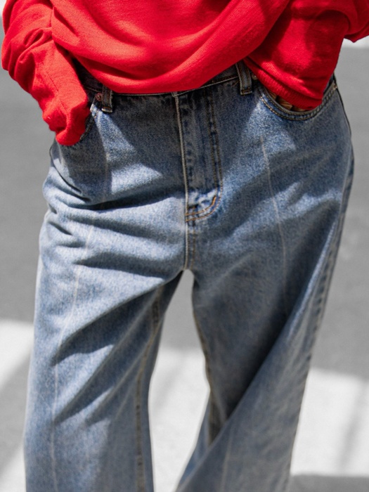 Crease Line Detail Denim Loose Fit Pants