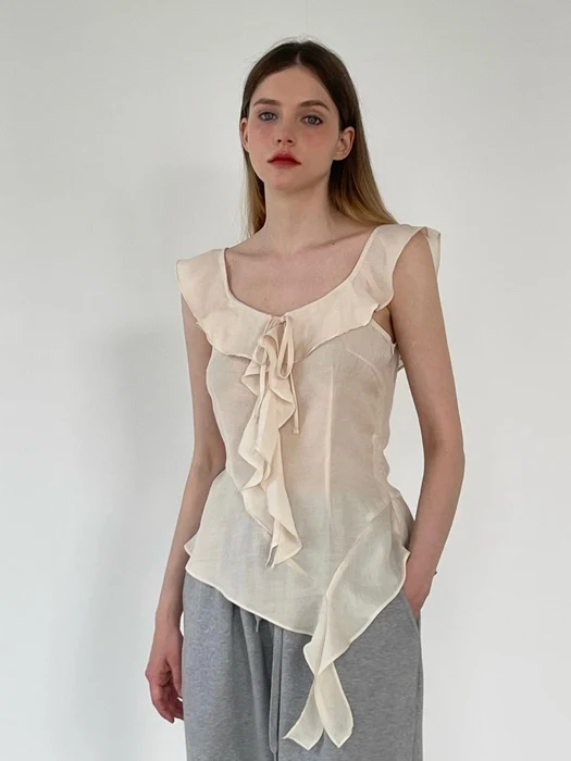 Frill Asymmetrical Sleeveless Blouse Frill Asymmetrical Sleeveless Blouse