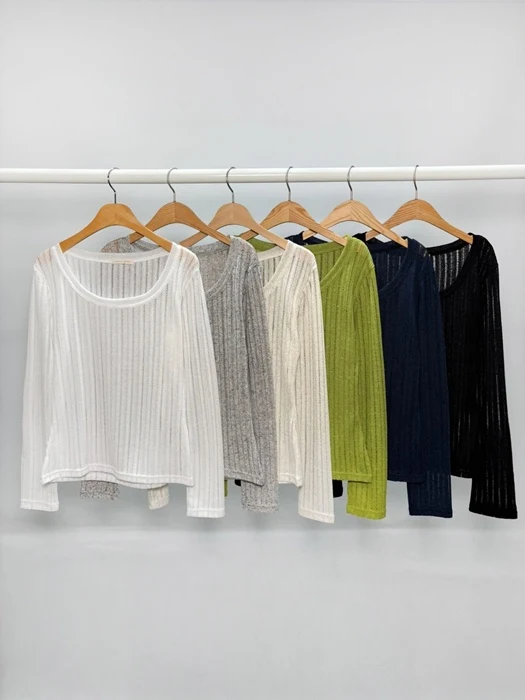 Linen U-neck Long Sleeve Tee