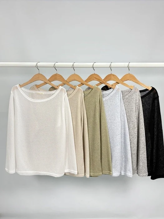 Linen Boat Neck Long Sleeve Tee