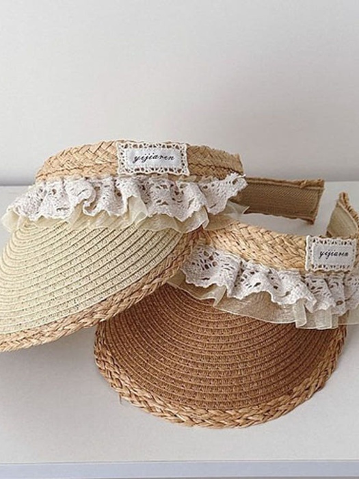 Frill Lace Straw Sun Cap