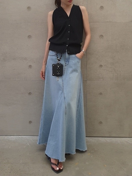 Hole Denim Long Skirt