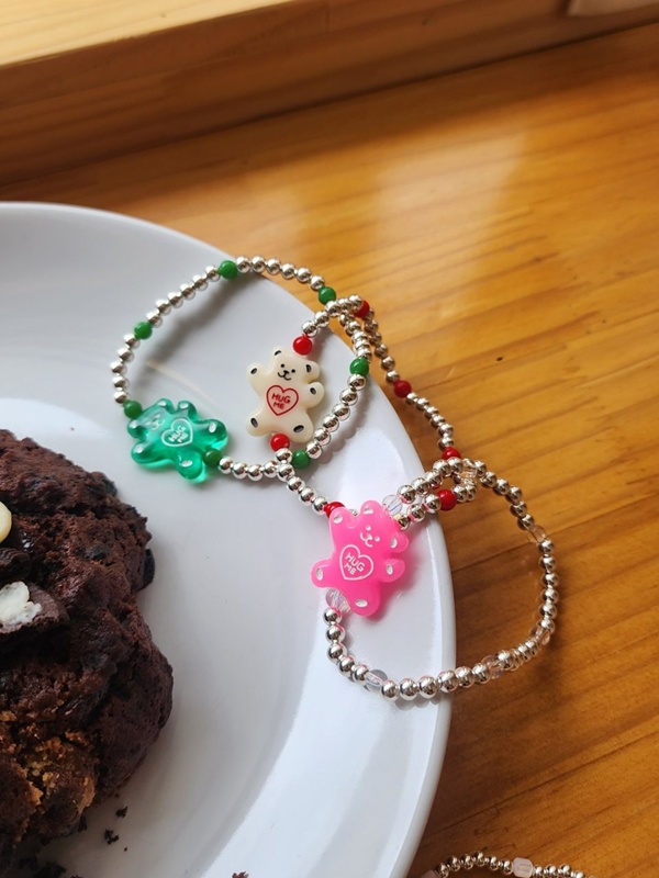 92.5 Silver Big Bear Bead Bracelet