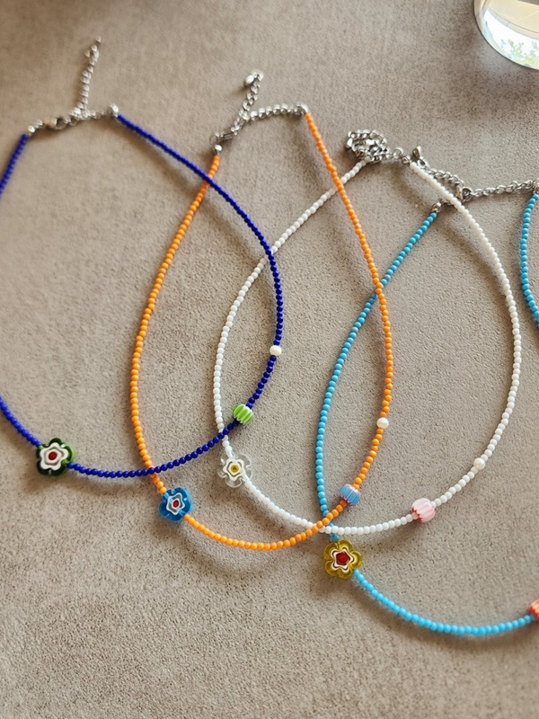 Flower Stone Beaded Necklace