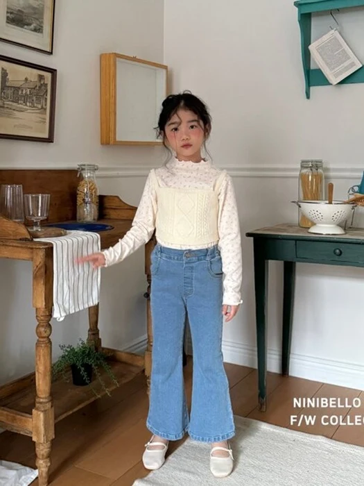 Ribbon Denim Bootcut Pants