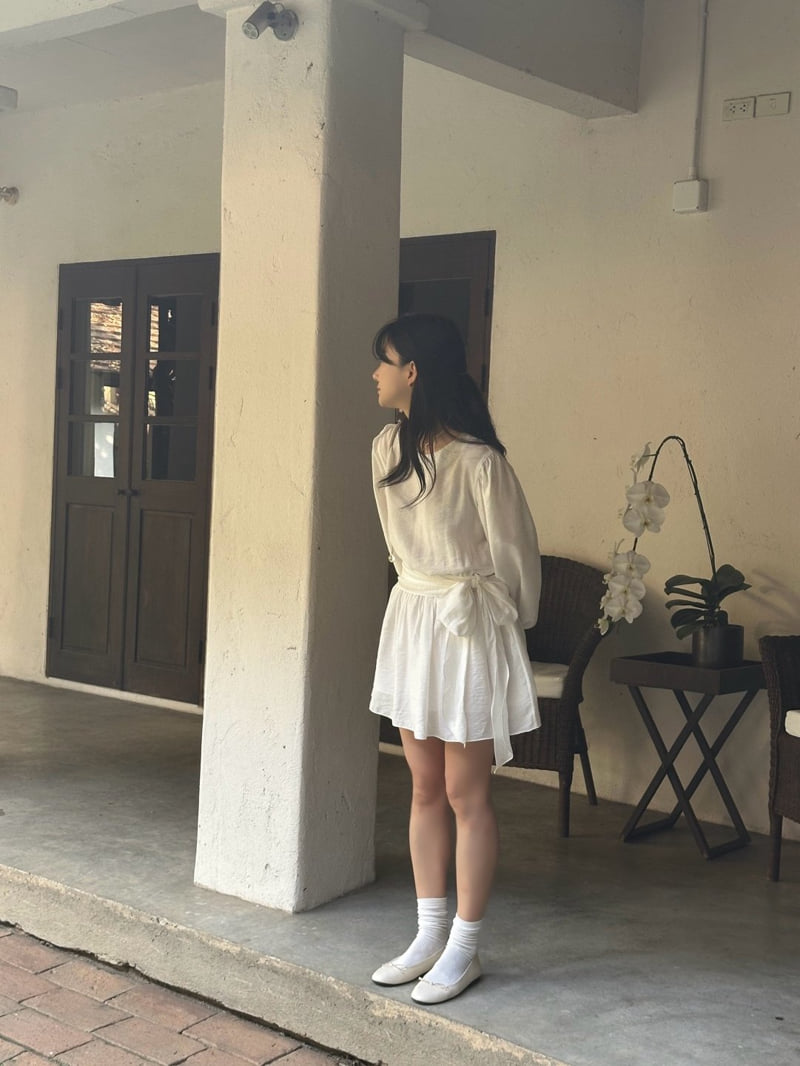 Afarrier - Korean Women Fashion - #momslook - Shirring Belt Tie One-piece - 8