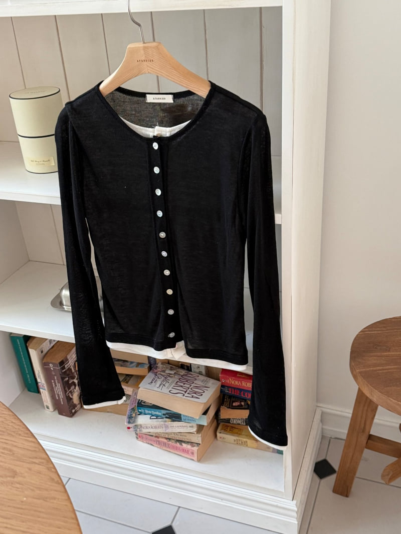 Afarrier - Korean Women Fashion - #momslook - Boat Neck Contrast Cardigan - 11