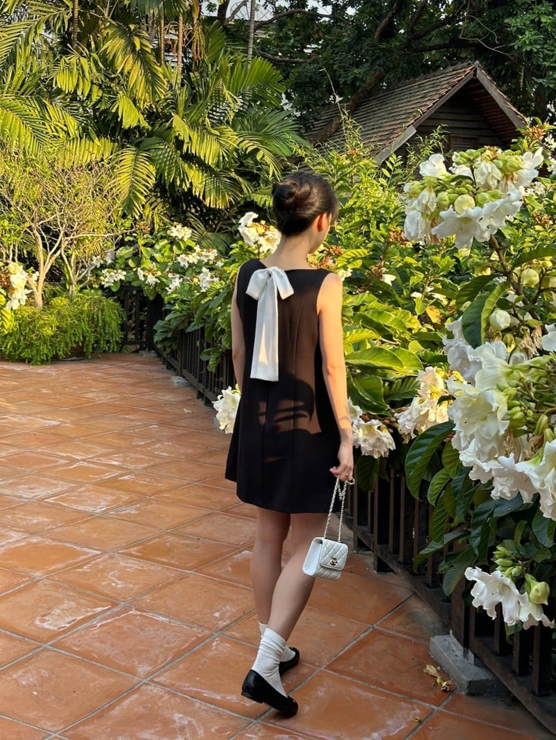 Afarrier - Korean Women Fashion - #restrostyle - Wedding Ribbon Tie One-piece - 11