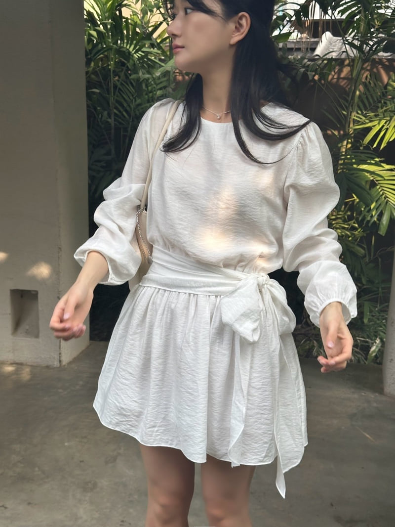 Afarrier - Korean Women Fashion - #womensfashion - Shirring Belt Tie One-piece - 9