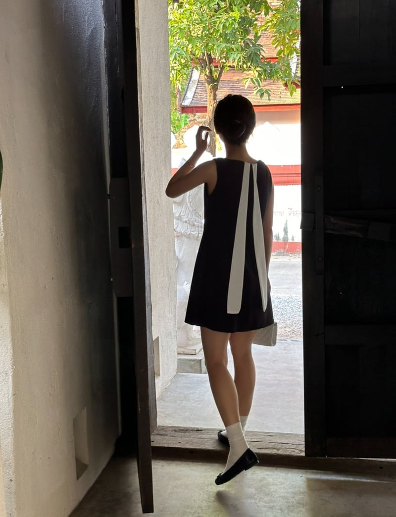 Afarrier - Korean Women Fashion - #womensfashion - Wedding Ribbon Tie One-piece - 3