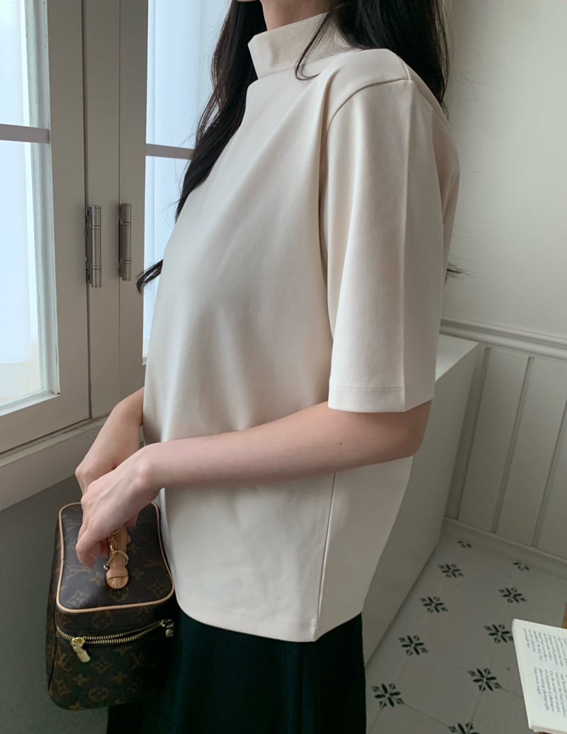 Allu - Korean Women Fashion - #momslook - Mock Neck Short Sleeve Tee - 9