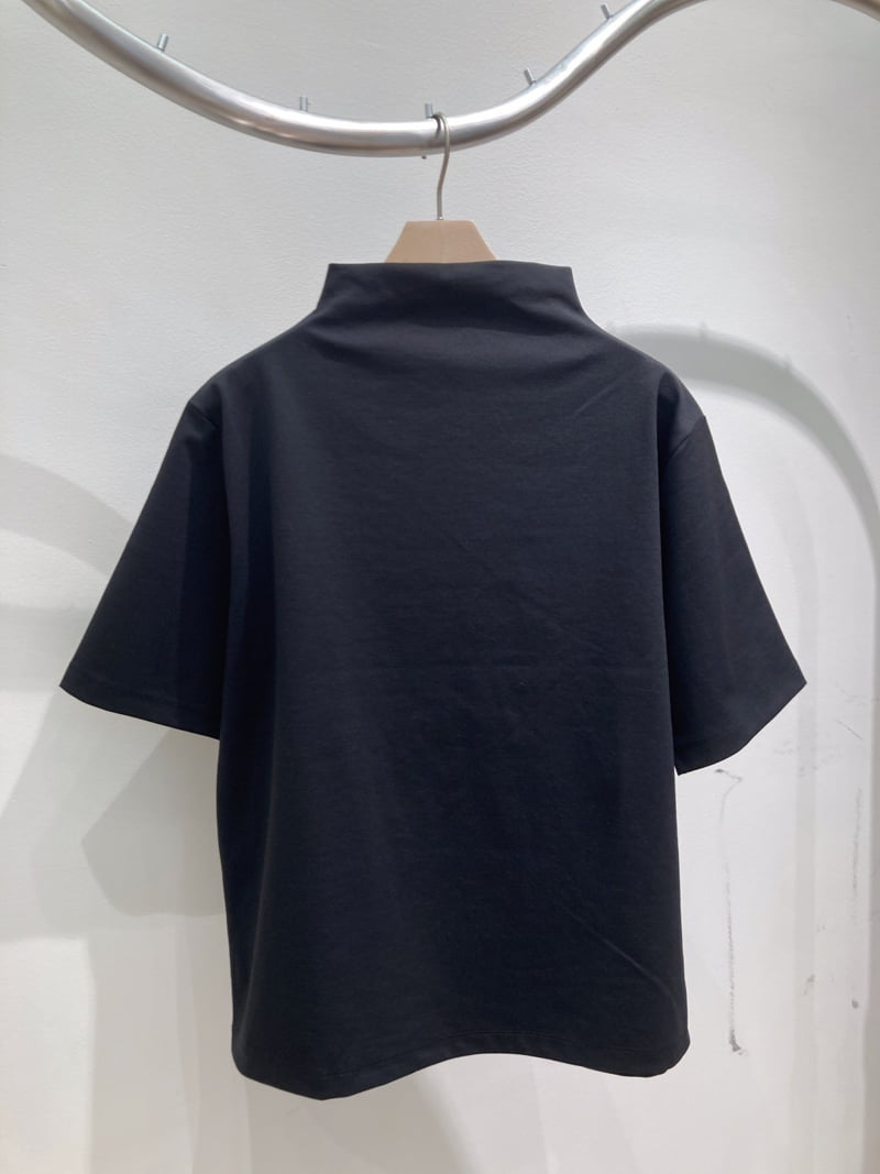 Allu - Korean Women Fashion - #romanticstyle - Mock Neck Short Sleeve Tee - 4