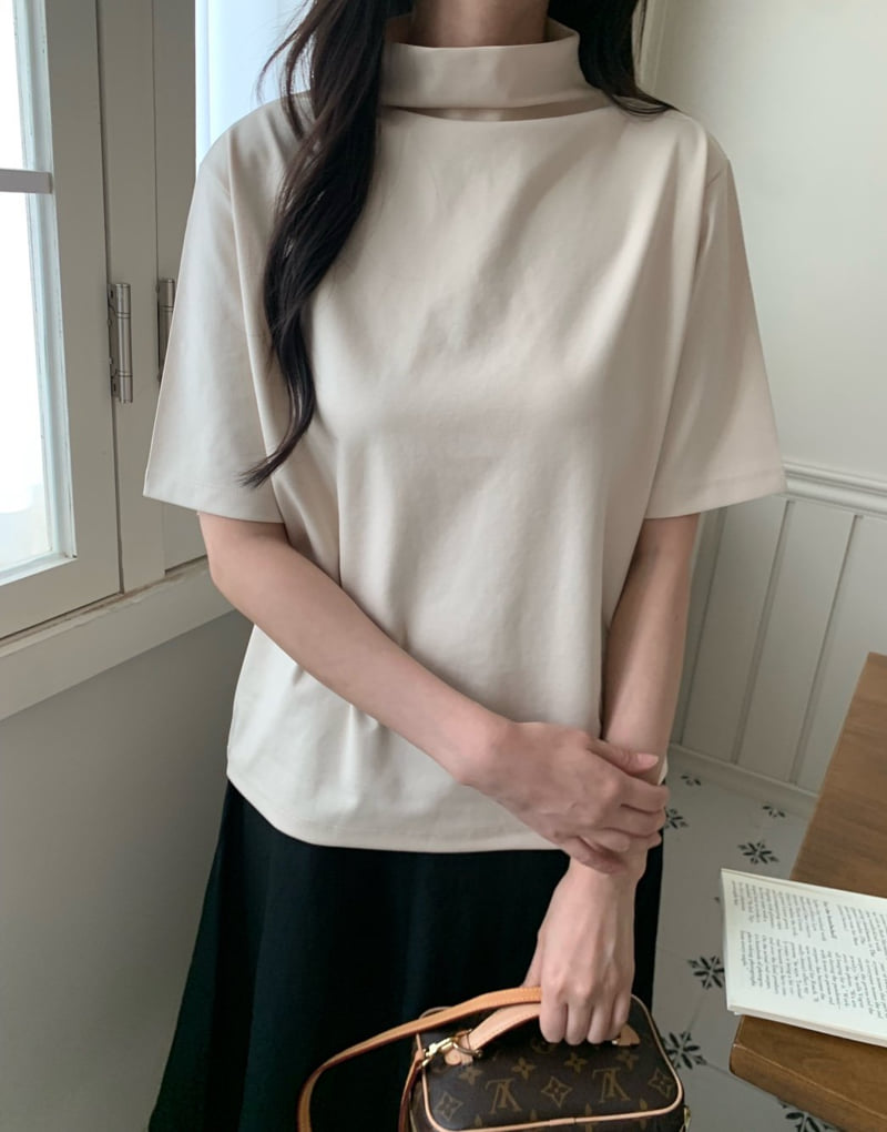 Allu - Korean Women Fashion - #womensfashion - Mock Neck Short Sleeve Tee - 10