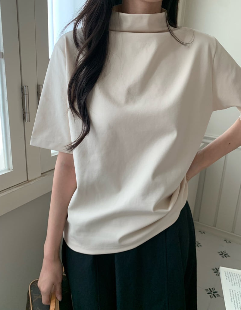 Allu - Korean Women Fashion - #womensfashion - Mock Neck Short Sleeve Tee - 8