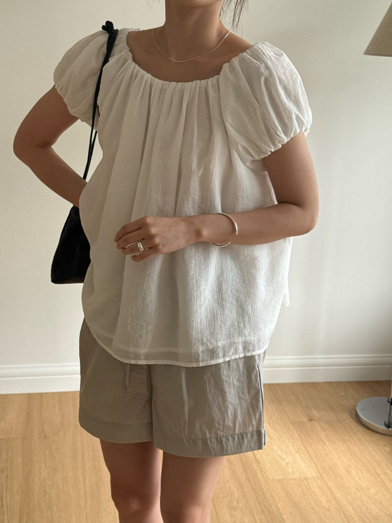 Amygrace - Korean Women Fashion - #romanticstyle - Off-Shoulder Puff Blouse - 5