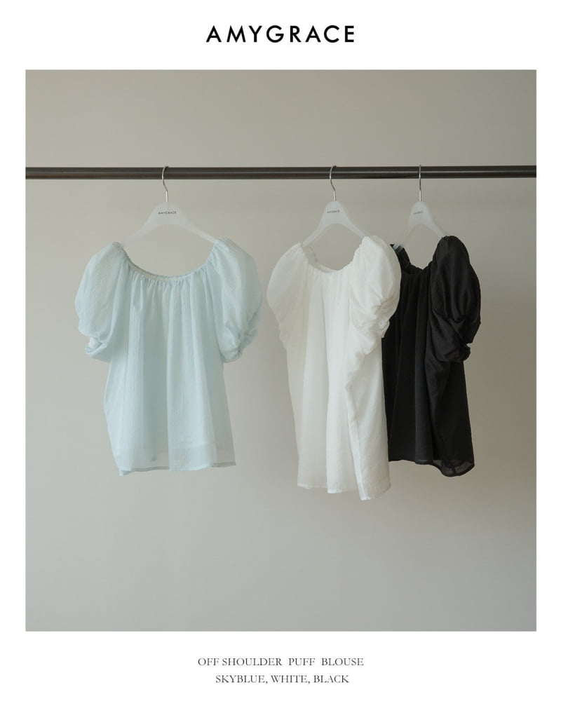 Amygrace - Korean Women Fashion - #vintageinspired - Off-Shoulder Puff Blouse