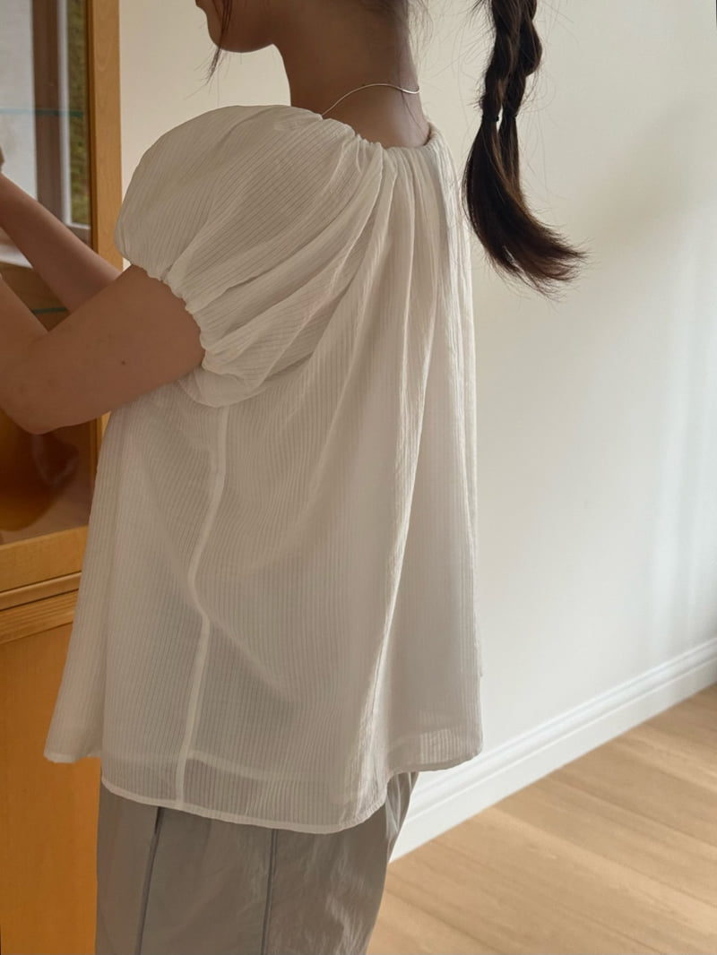 Amygrace - Korean Women Fashion - #vintagekidsstyle - Off-Shoulder Puff Blouse - 2