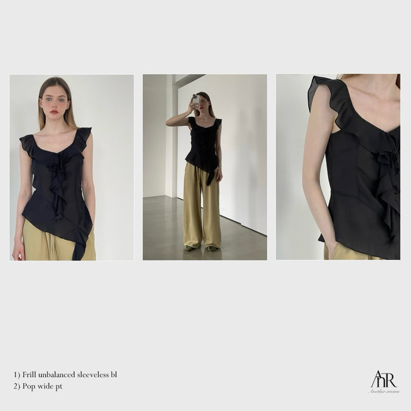 Another Avenue - Korean Women Fashion - #momslook - Frill Asymmetrical Sleeveless Blouse - 5