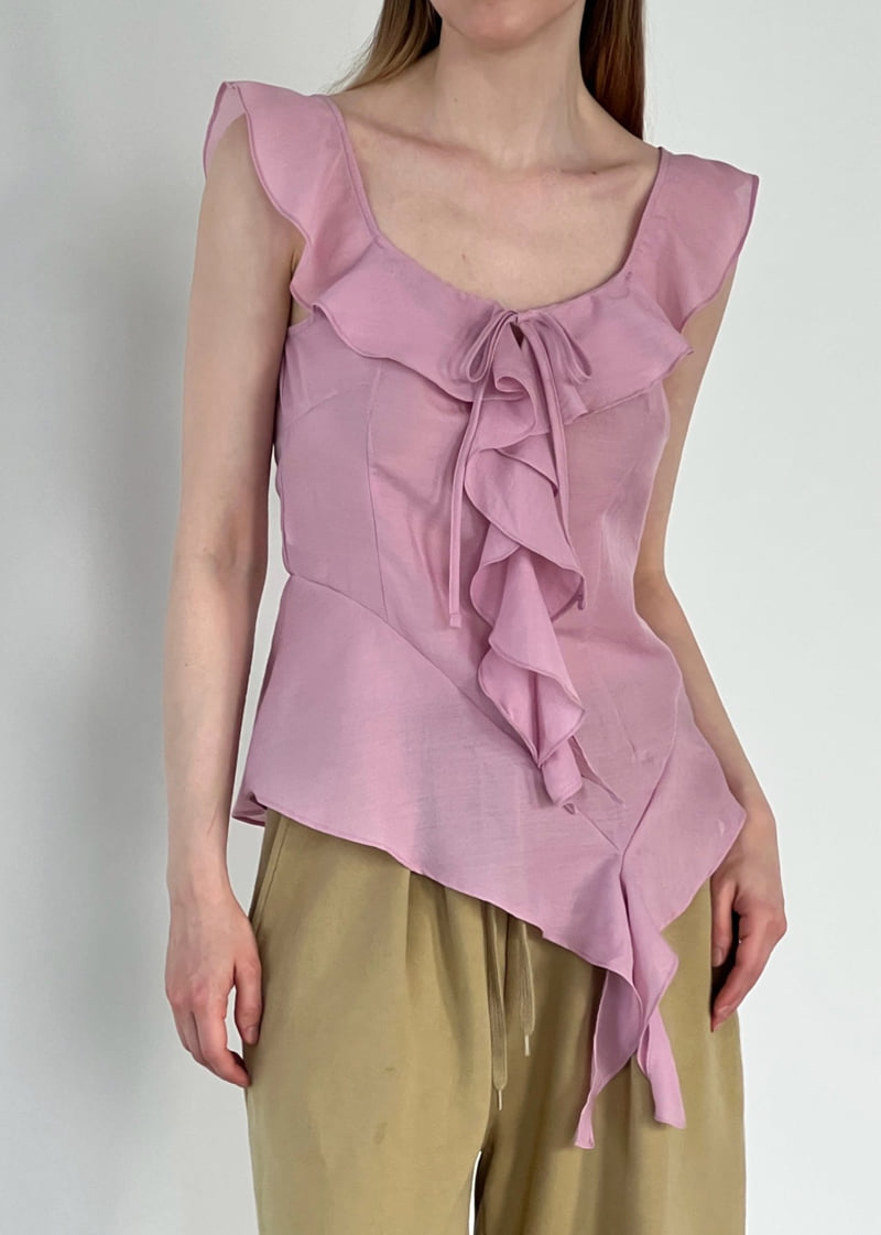 Another Avenue - Korean Women Fashion - #momslook - Frill Asymmetrical Sleeveless Blouse - 9