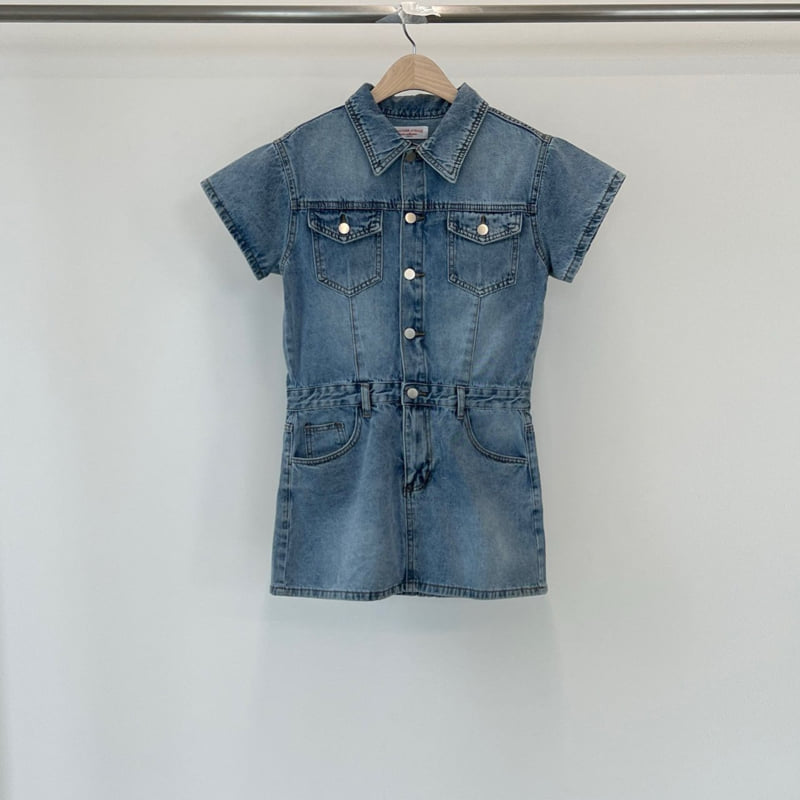 Another Avenue - Korean Women Fashion - #pursuepretty - Short Sleeve Denim Jumpsuit - 4