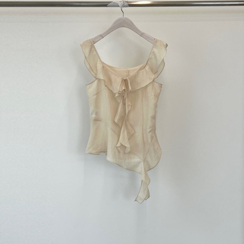 Another Avenue - Korean Women Fashion - #thatsdarling - Frill Asymmetrical Sleeveless Blouse - 3