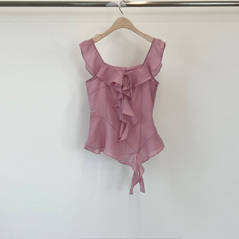 Another Avenue - Korean Women Fashion - #thatsdarling - Frill Asymmetrical Sleeveless Blouse - 4