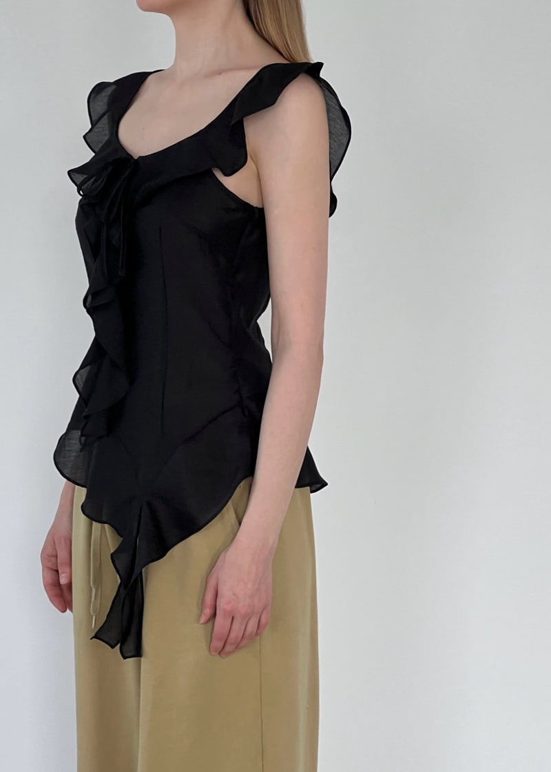 Another Avenue - Korean Women Fashion - #womensfashion - Frill Asymmetrical Sleeveless Blouse - 6