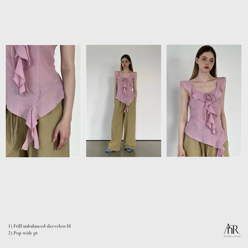 Another Avenue - Korean Women Fashion - #womensfashion - Frill Asymmetrical Sleeveless Blouse - 8