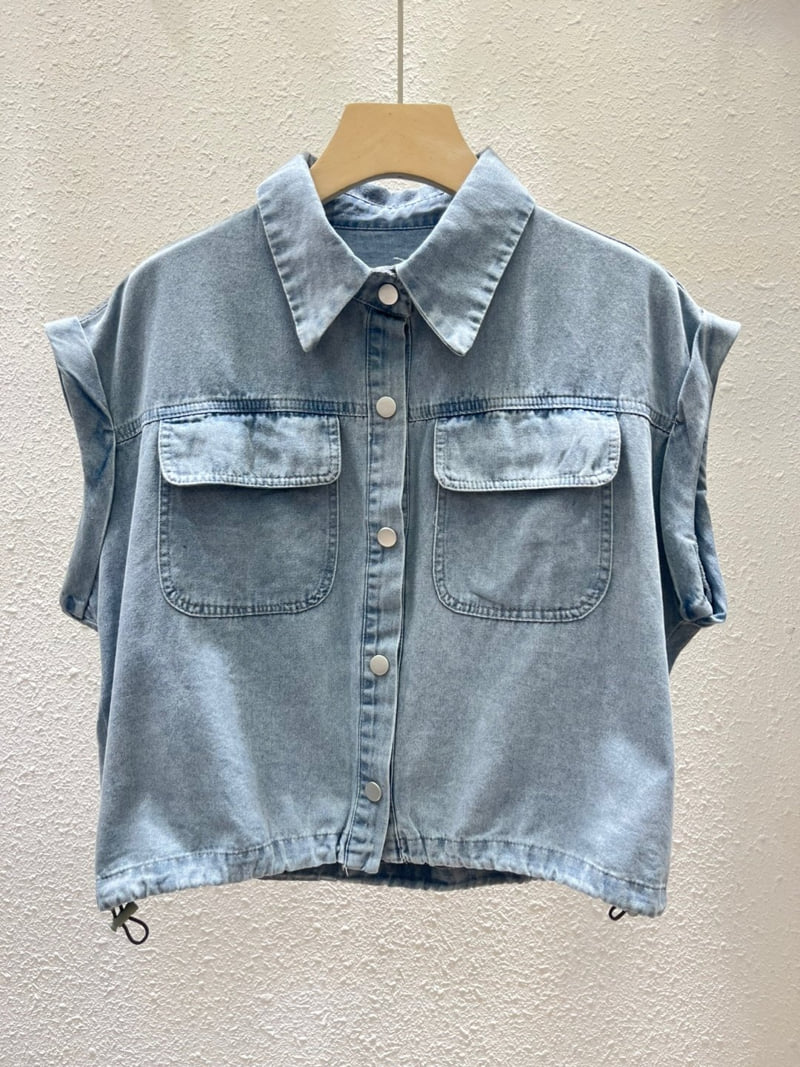 Another Plan - Korean Women Fashion - #restrostyle - 5158 Hem String Denim Vest