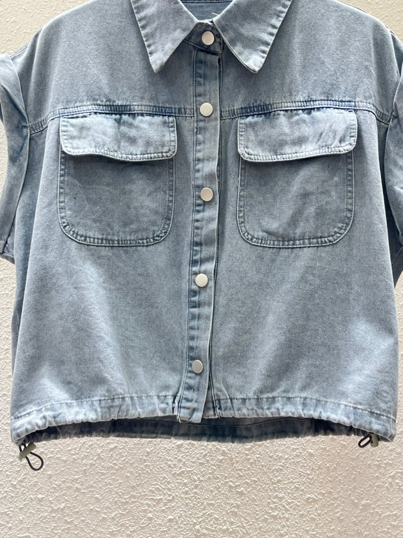 Another Plan - Korean Women Fashion - #shopsmall - 5158 Hem String Denim Vest - 3