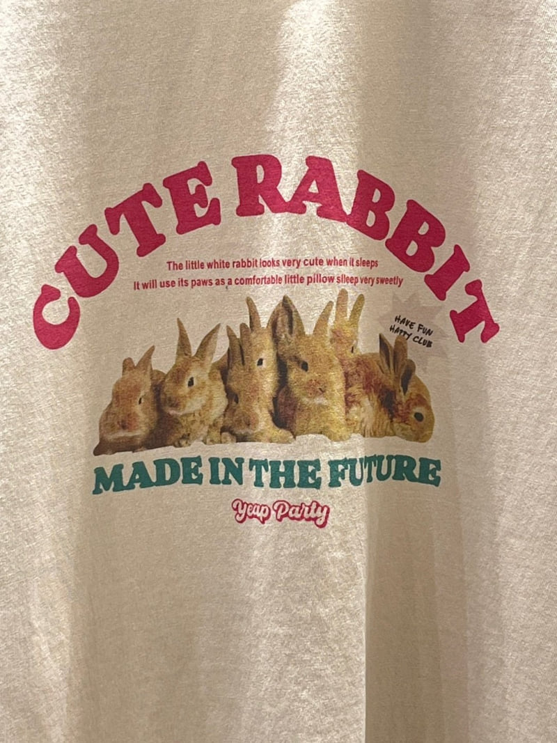 Another Plan - Korean Women Fashion - #vintagekidsstyle - Cute Rabbit Pig Tee - 3