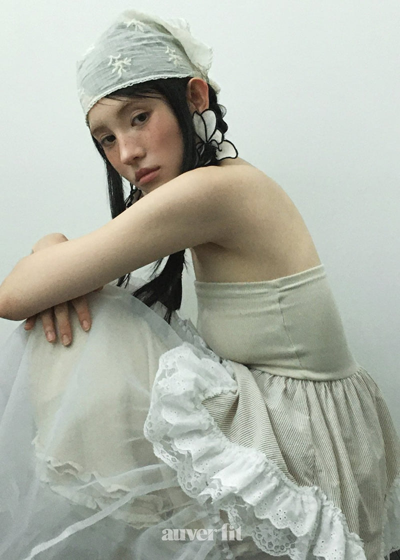 Auver_Fit - Korean Women Fashion - #momslook - Striped Frill Tube Top - 3