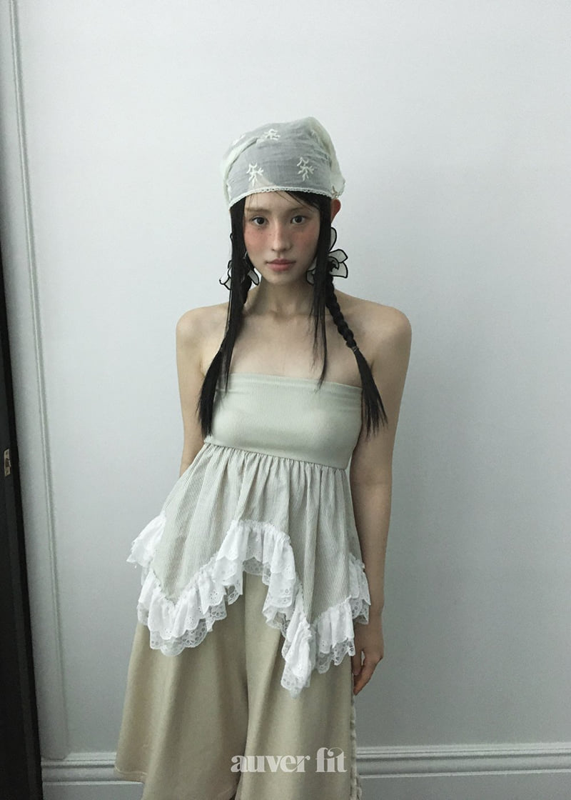 Auver_Fit - Korean Women Fashion - #momslook - Striped Frill Tube Top - 5