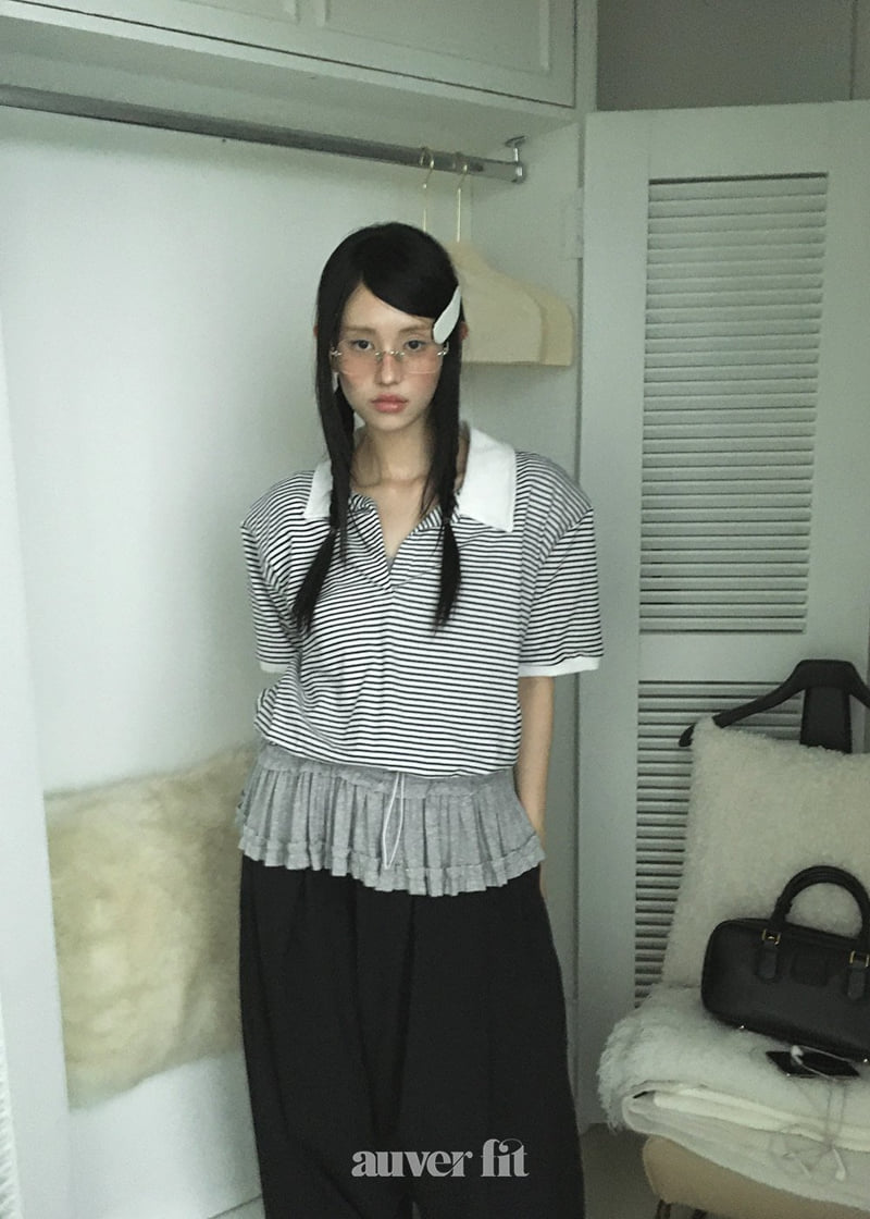 Auver_Fit - Korean Women Fashion - #momslook - Striped Blouson Tee - 6