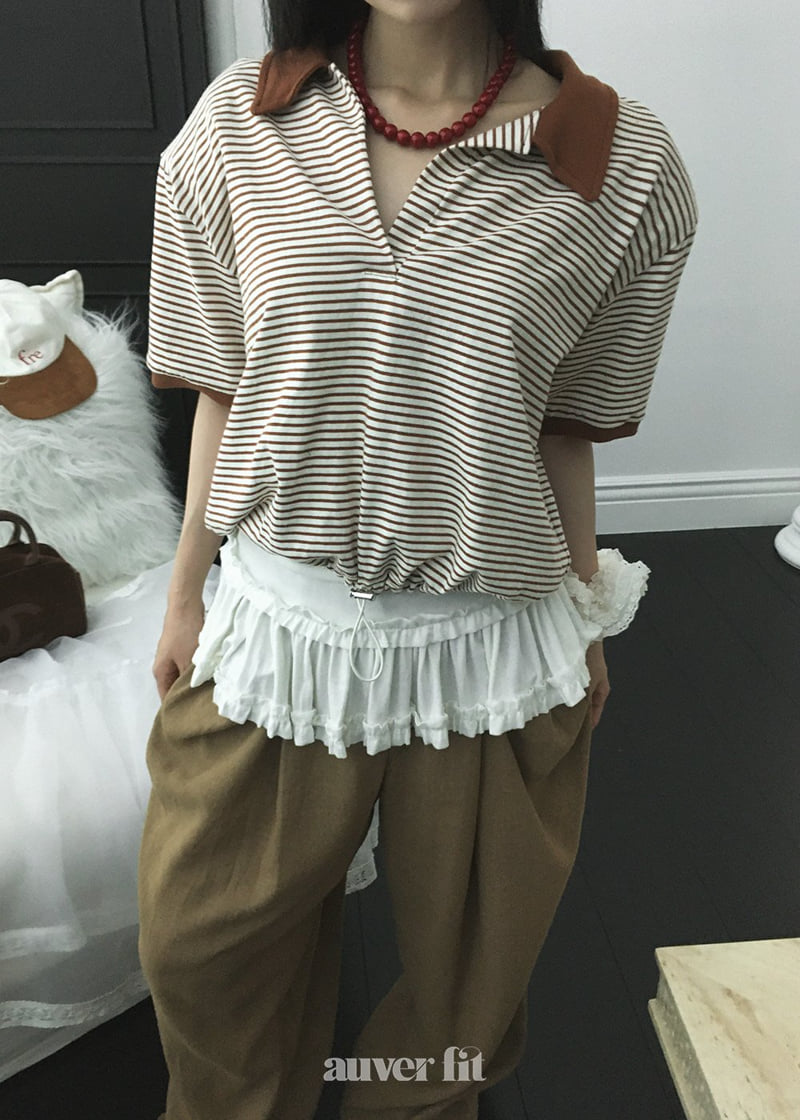 Auver_Fit - Korean Women Fashion - #momslook - Striped Blouson Tee - 8