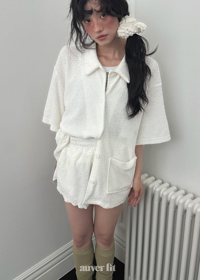 Auver_Fit - Korean Women Fashion - #romanticstyle - Terry Shirt Shorts Set - 8