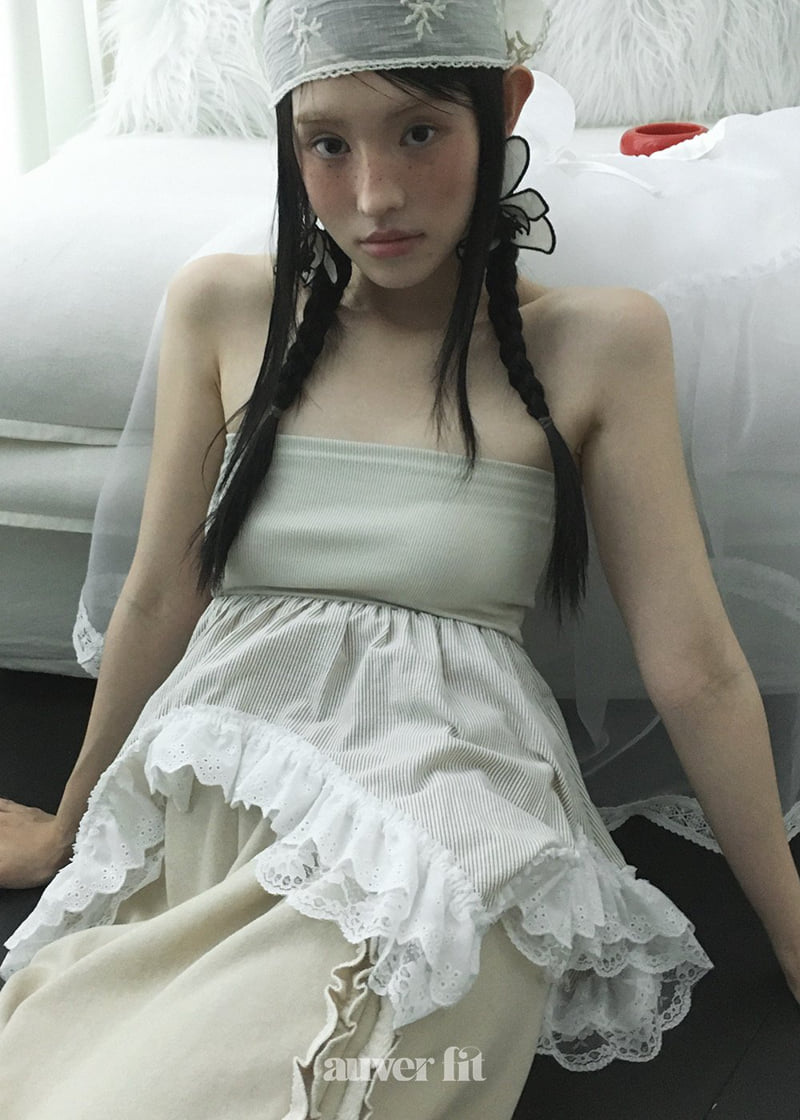 Auver_Fit - Korean Women Fashion - #womensfashion - Striped Frill Tube Top - 2