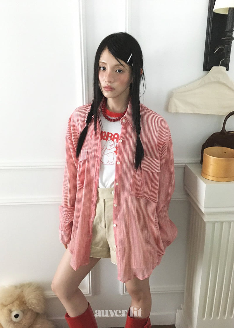 Auver_Fit - Korean Women Fashion - #womensfashion - Sheer Striped Shirt