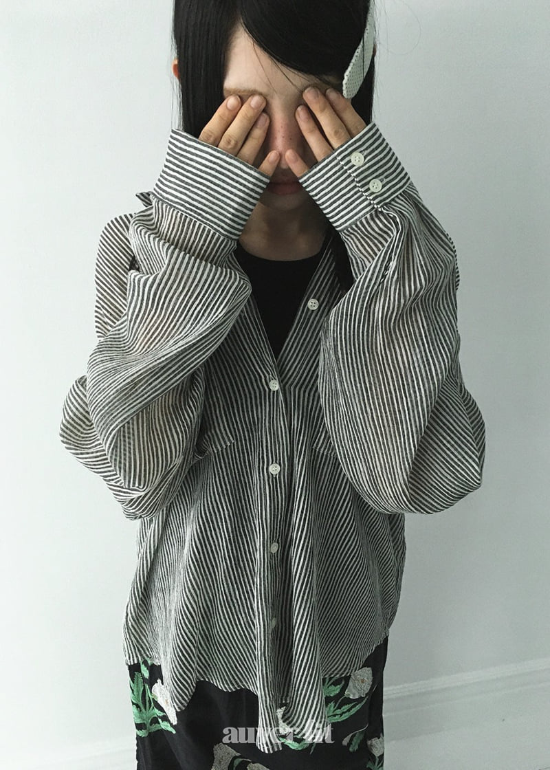 Auver_Fit - Korean Women Fashion - #womensfashion - Sheer Striped Shirt - 5