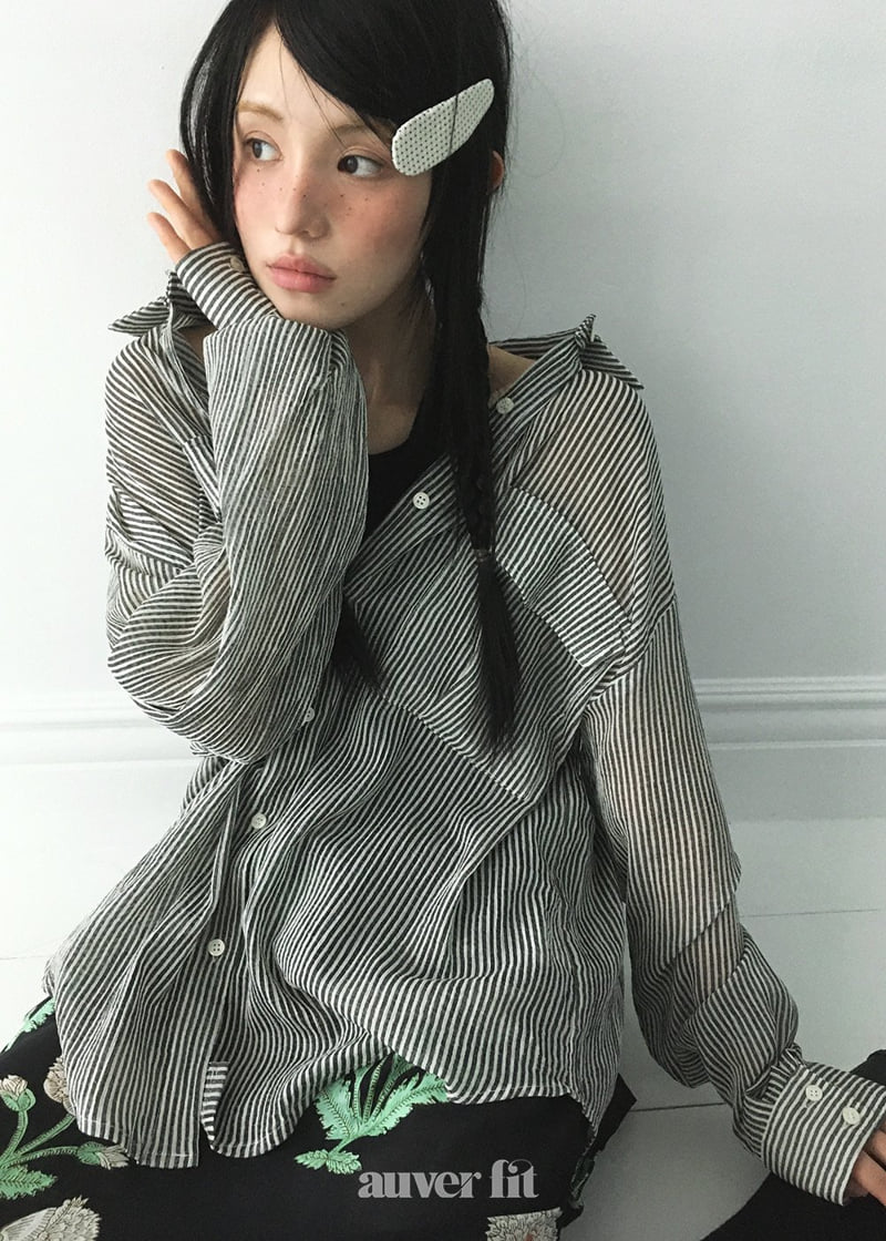 Auver_Fit - Korean Women Fashion - #womensfashion - Sheer Striped Shirt - 7