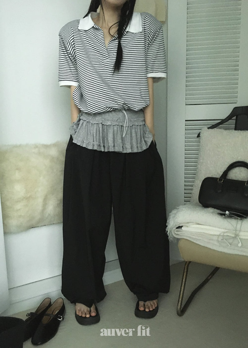 Auver_Fit - Korean Women Fashion - #womensfashion - Striped Blouson Tee - 3