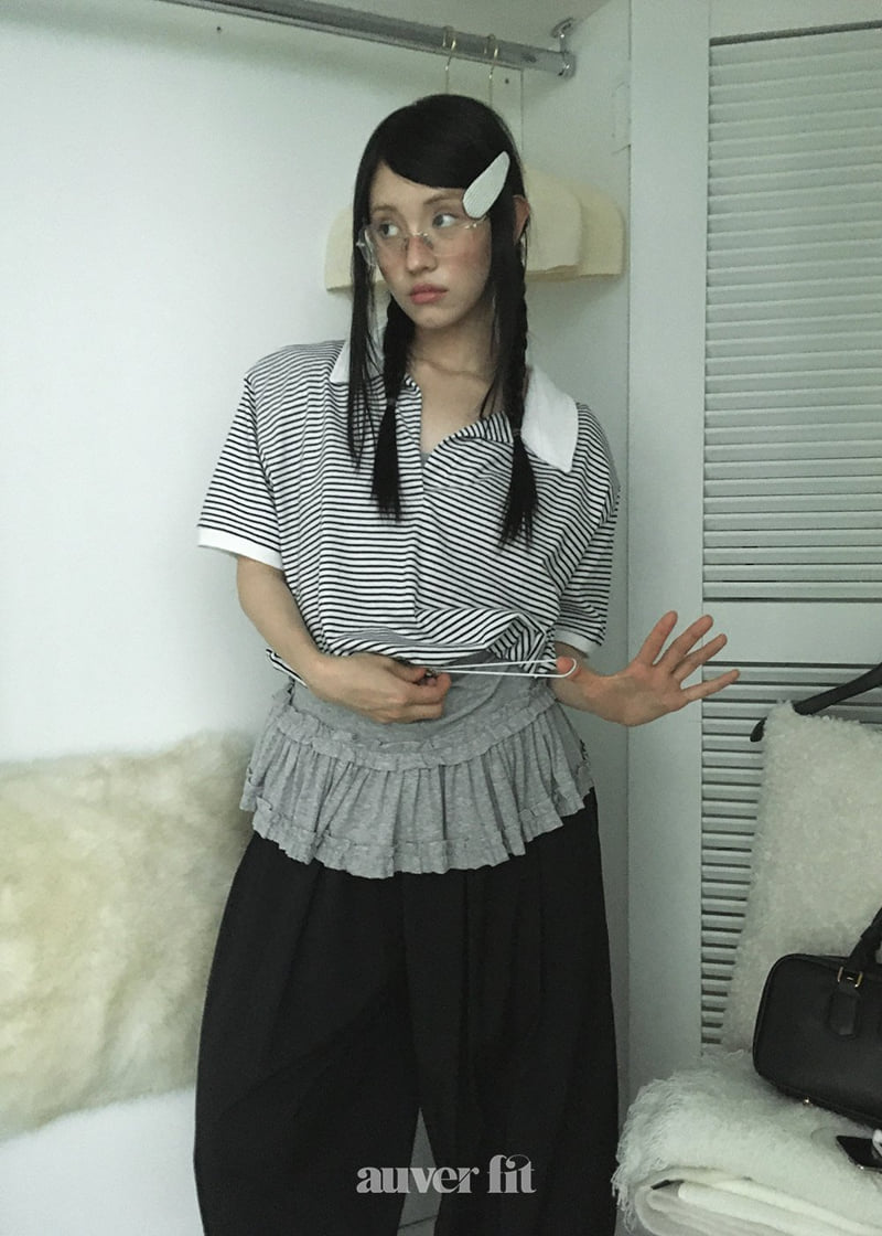 Auver_Fit - Korean Women Fashion - #womensfashion - Striped Blouson Tee - 5