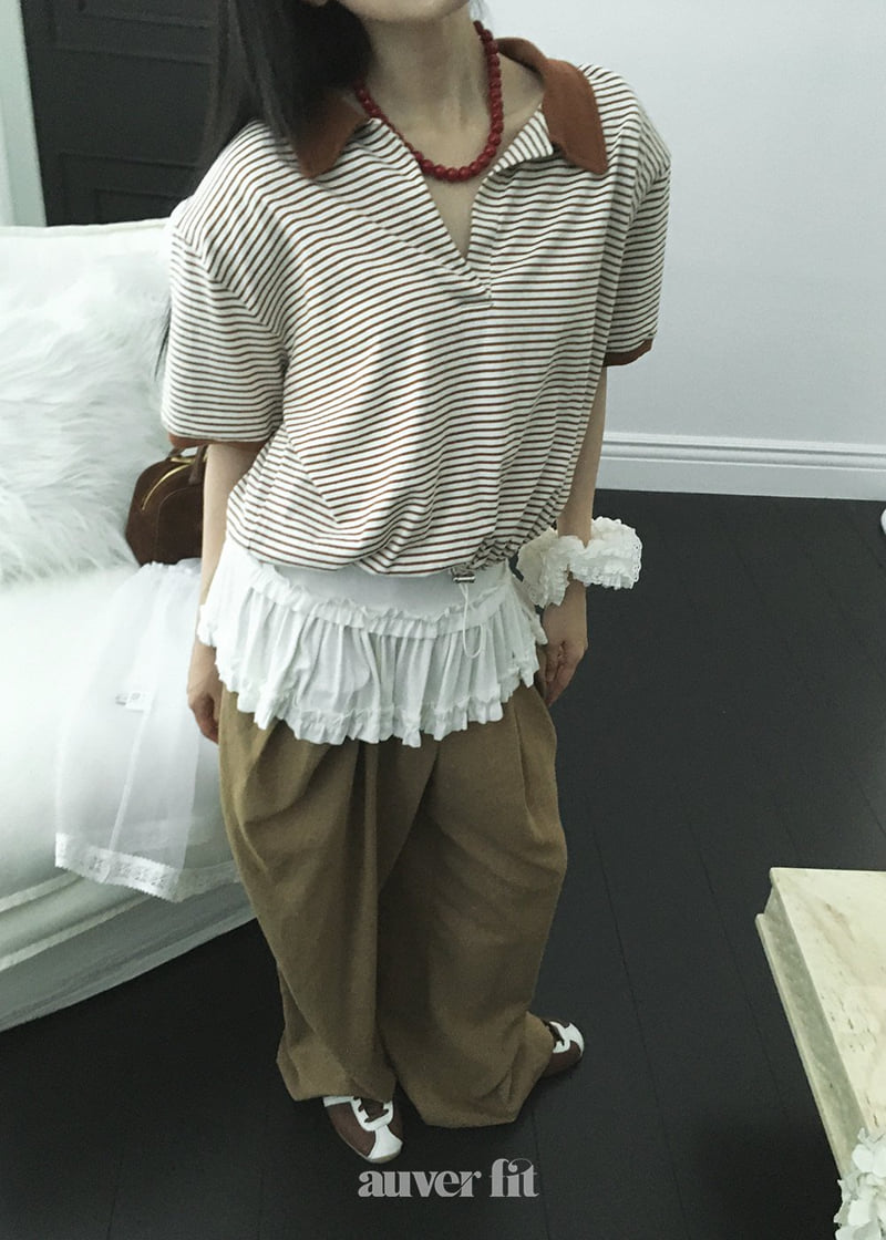Auver_Fit - Korean Women Fashion - #womensfashion - Striped Blouson Tee - 9
