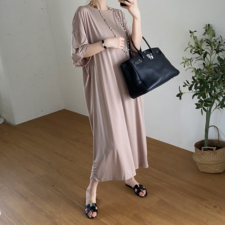 Bignarae - Korean Women Fashion - #momslook - Cool Round Long One-piece - 2