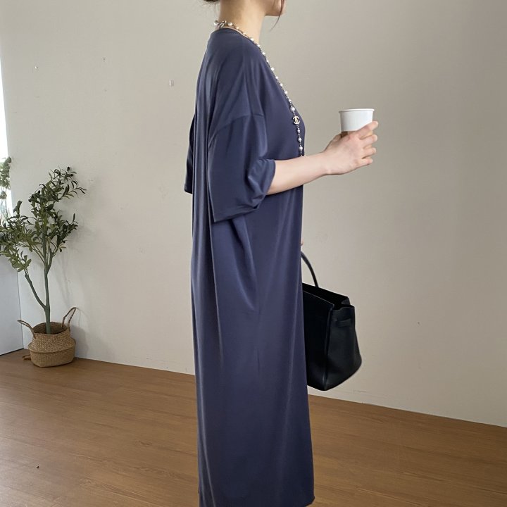 Bignarae - Korean Women Fashion - #momslook - Cool Round Long One-piece - 6